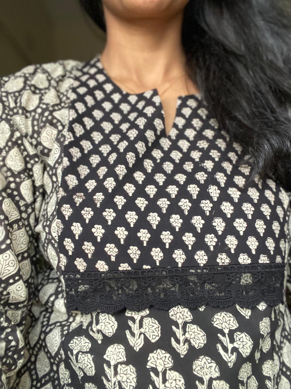 Black floral Print Kurta