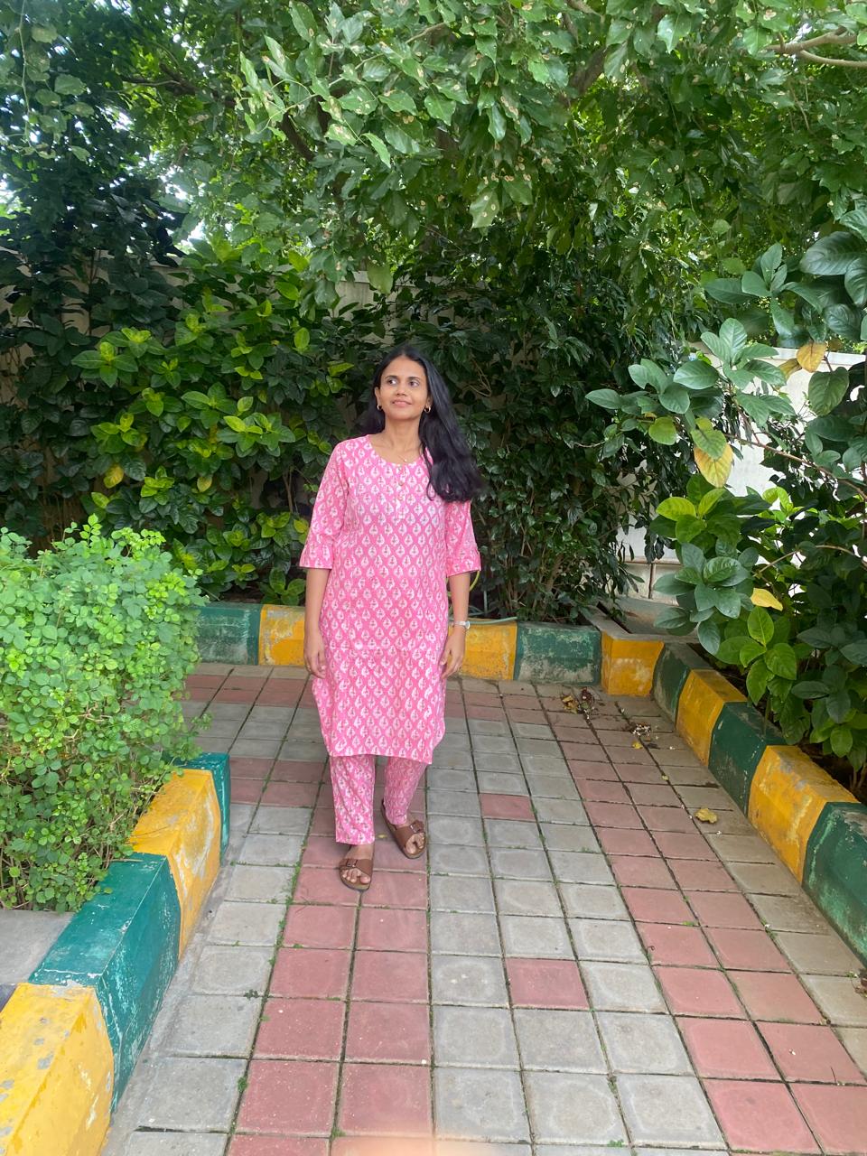 Pink floral Print Kurta set