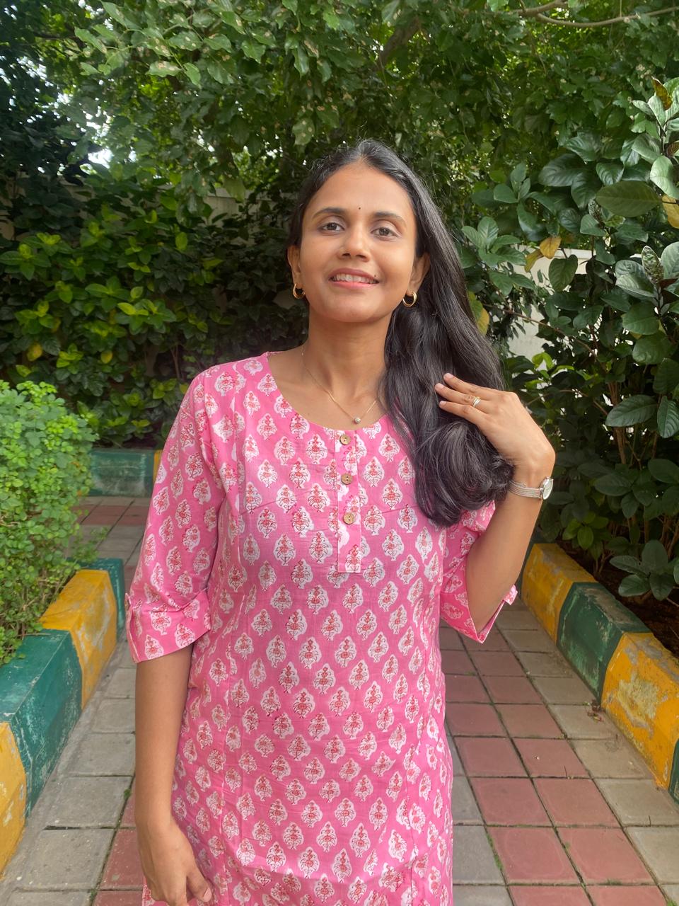 Pink floral Print Kurta set
