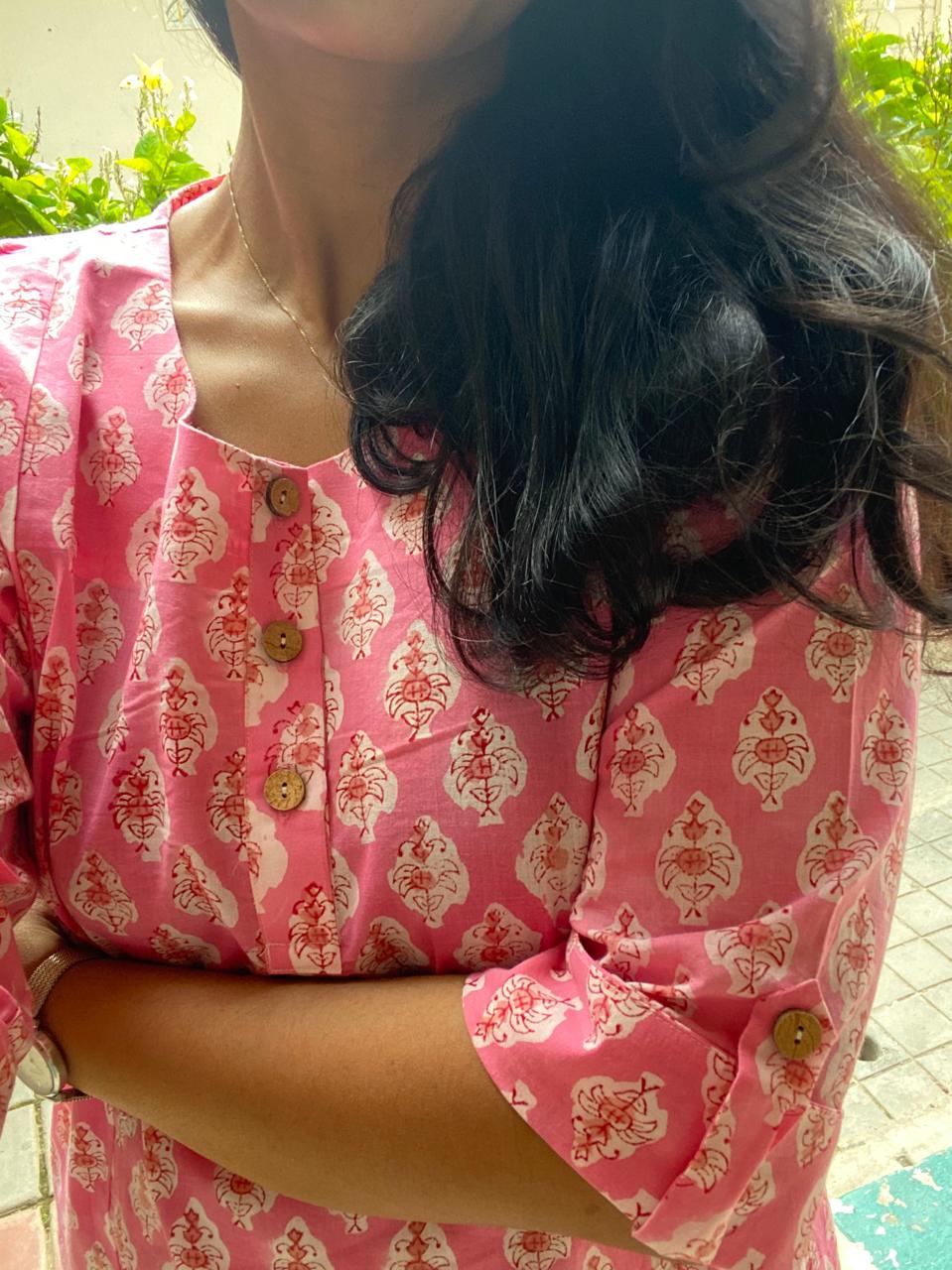 Pink floral Print Kurta set