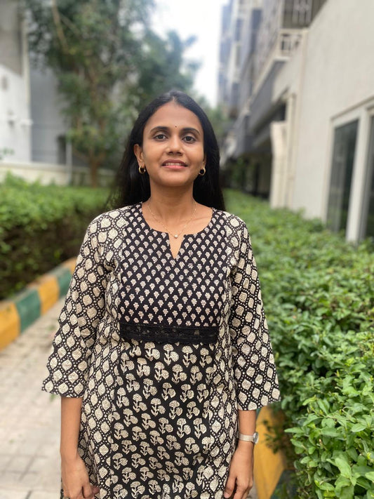 Black floral Print Kurta
