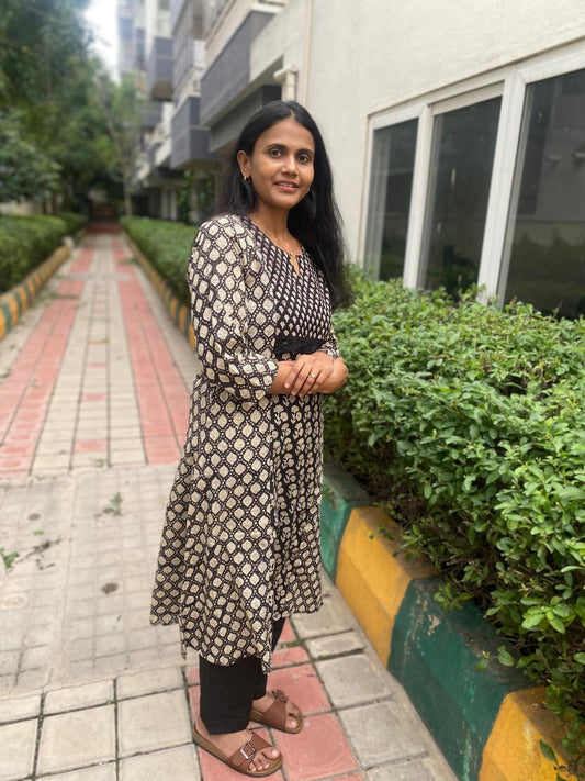 Black floral Print Kurta